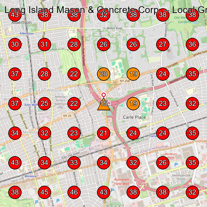 Long Island Mason & Concrete Corp. GeoGrid visibility map for Masonry Contractor in Westbury